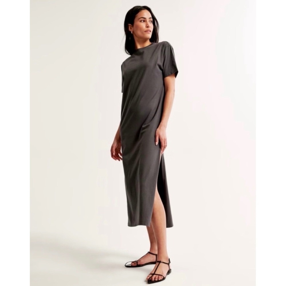 Abercrombie & Fitch Essential Tee Maxi Dress XL Dark Grey High Slit NWT